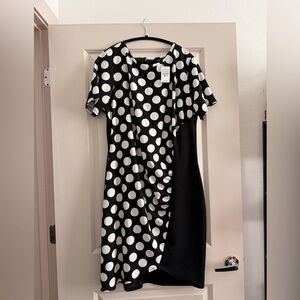 Ashley Stewart Black and White Asymmetrical Polka Dot Dress